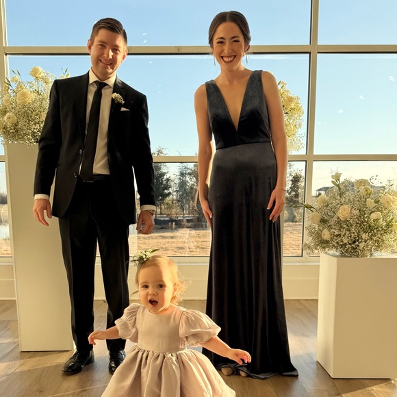 Jenny Yoo Logan Deep-V Velvet Column Gown - Picture 4 of 5